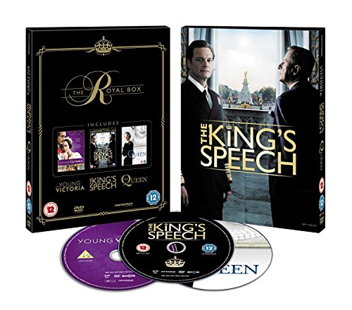 "The Royal Box" DVD set with black case, three discs, and "The King's Speech" cover.