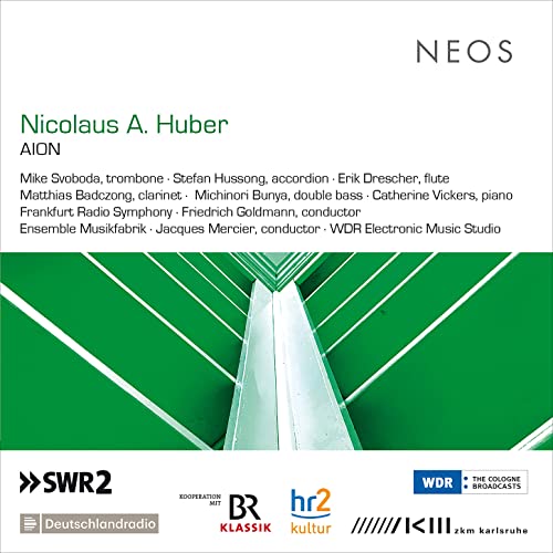 CD cover for "Aion" by Nicolaus A. Huber, featuring abstract green lines.