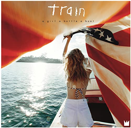 CD cover for Train’s “A Girl A Bottle A Boat” featuring a woman and flag.