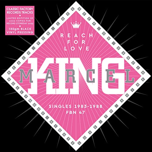 Record cover for Marcel King’s “Reach For Love” vinyl, pink and black design.