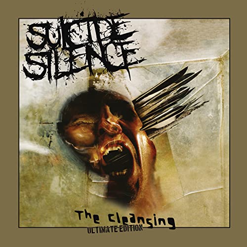 Album cover for Suicide Silence’s “The Cleansing” featuring a distressed face with arrows.