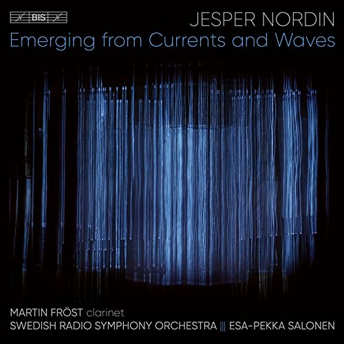 CD cover for Jesper Nordin’s “Emerging From Currents And Waves” with blue abstract art.