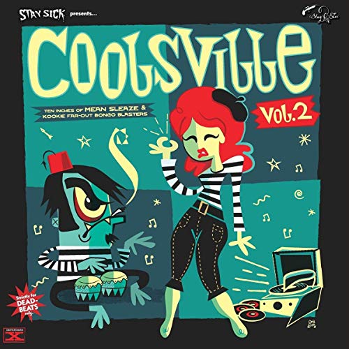 "Vinyl record cover with cartoon woman and monster, 'Coolsville Vol. 2' title."