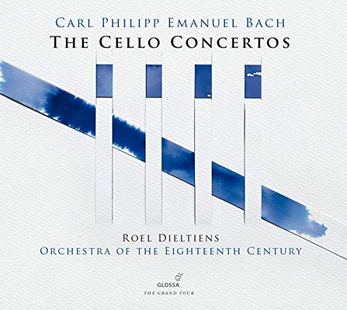 CD cover for Carl Philipp Emanuel Bach’s cello concertos, blue abstract design.