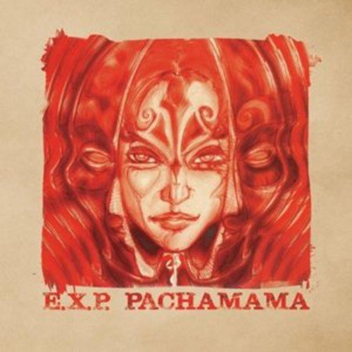 Red illustration of a face with multiple eyes, album cover art.