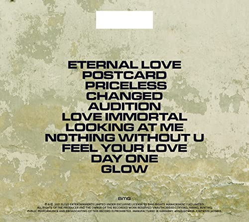 CD case back with textured gray background and white text listing song titles.