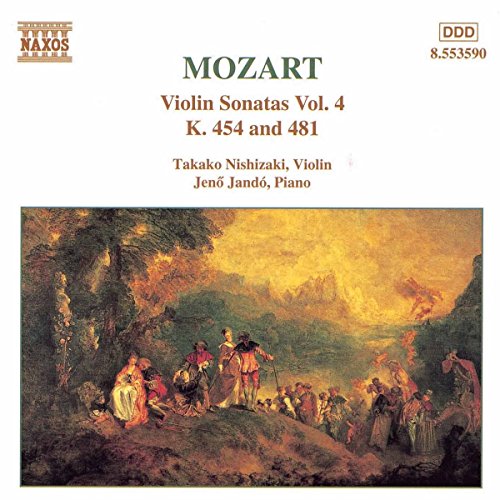 CD cover for Mozart’s Violin Sonatas, Vol. 4, with a painting of figures.