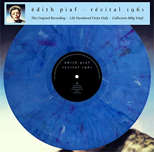 Edith Piaf’s “Recital 1961” marbled blue vinyl record with portrait cover.