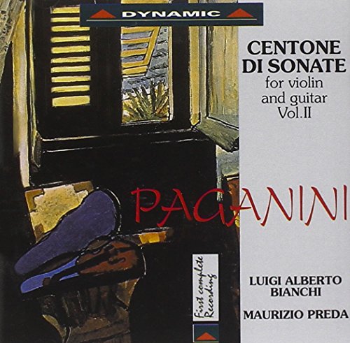 "CD cover featuring abstract painting of hat and window, with text 'Paganini' and artist names."
