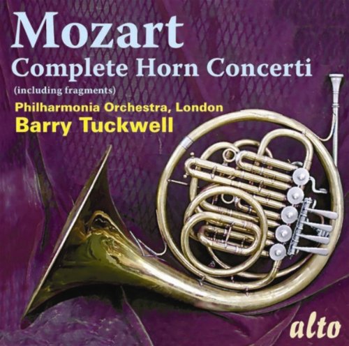 CD cover for Mozart's Horn Concerti featuring a golden French horn.