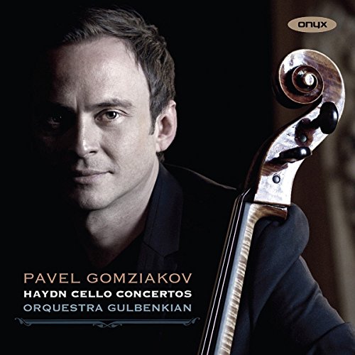 Pavel Gomziakov with a cello, album cover for Haydn cello concertos.