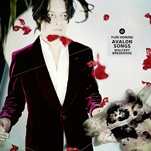 "Album cover featuring a man in a dark velvet suit surrounded by red rose petals."