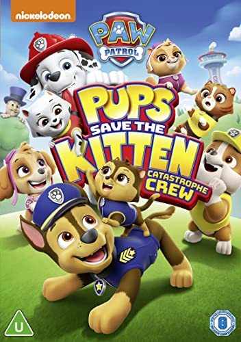 Paw Patrol pups and kittens on DVD cover, colorful cartoon style.