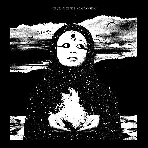 Black and white album cover with a woman’s face and cloudy sky.
