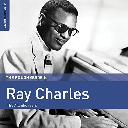 CD cover featuring black and white photo of Ray Charles playing piano, with blue banner.
