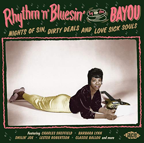CD cover: woman with guitar, text “Rhythm ‘n’ Bluesin’ by the Bayou.”