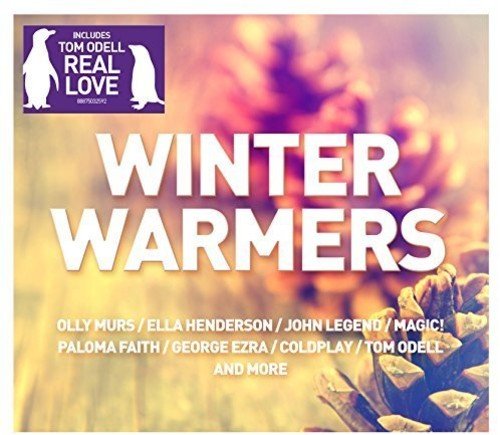 "Album cover with 'Winter Warmers' in white text on a blurred floral background."