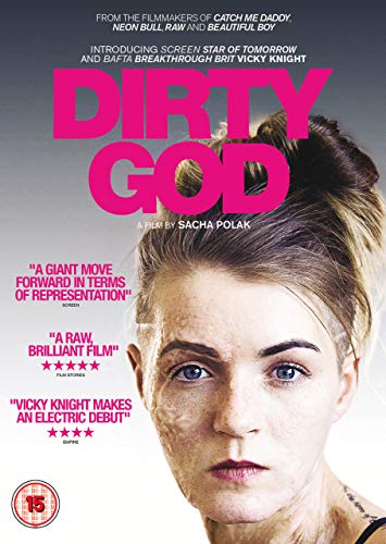 DVD cover for "Dirty God" featuring a close-up of a woman’s face.