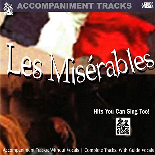 CD cover for "Les Misérables" karaoke album with red and dark imagery.
