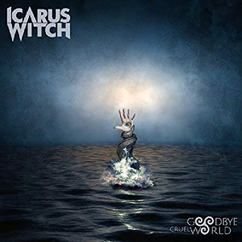 Mermaid-like figure emerges from dark boat, hands clasped, against a dark blue background.