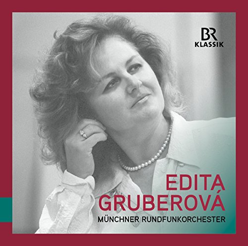 "CD cover with black and white photo of Edita Gruberova, red and black text, red border."