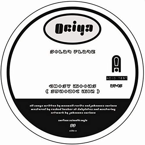 Black and white vinyl record label with text: "Ociya," "Solar Flare," and "Acid Test.