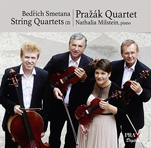 Four musicians with string instruments, album cover for Smetana’s quartets.