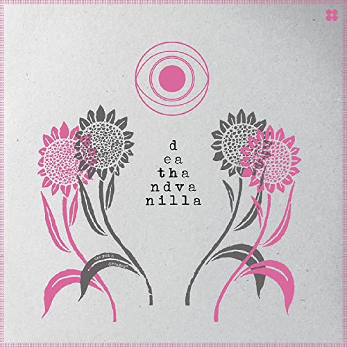 Vinyl record cover with sunflowers, pink accents, and circular design.