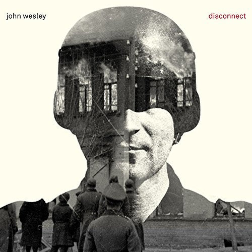 Album cover with double-exposed image of a man's face and soldiers.