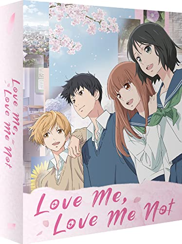 “Love Me Love Me Not” Blu-ray cover featuring anime characters and flowers.