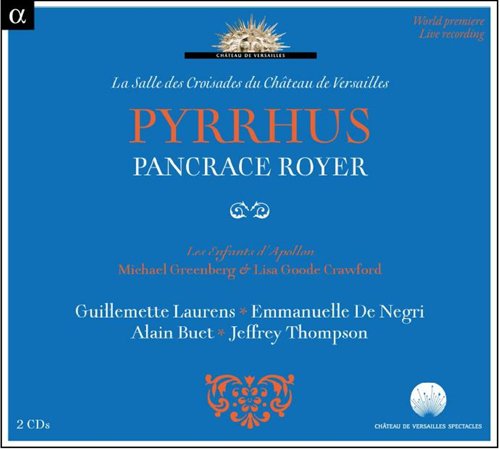 "Blue CD cover with orange and white text, featuring 'Pyrrhus' and performer names."