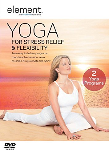 DVD cover featuring a woman in white yoga attire on a serene beach at sunset.