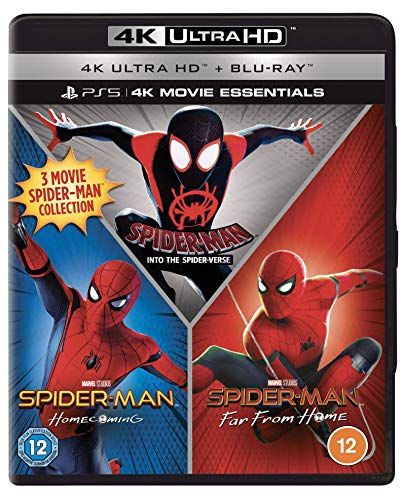 Blu-ray case featuring three Spider-Man movie covers with superhero figures.