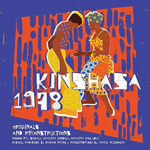 "Album cover art featuring two dancing women against a blue and orange background."