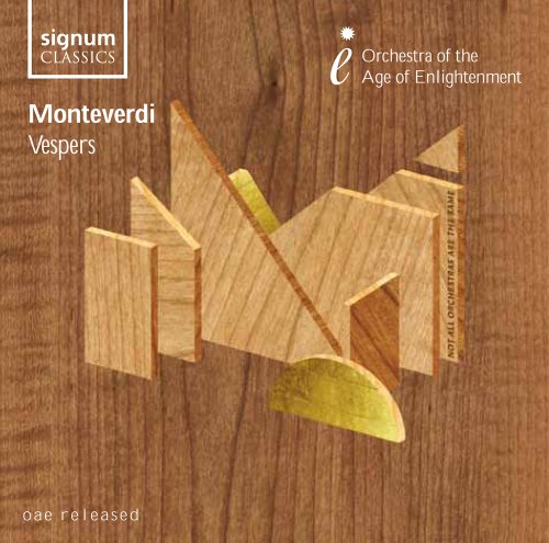 CD cover for Monteverdiās Vespers 1610, with abstract wooden shapes.