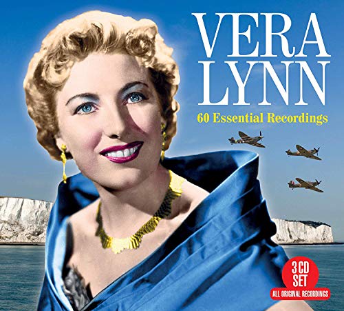 Vera Lynn smiling on a CD cover with planes and ocean behind her.