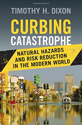 Book cover with flooded city street and title "Curbing Catastrophe" in yellow and white text.
