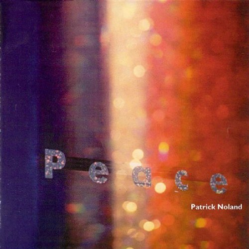 The image is an album cover with the word "Peace" in silver letters. "Album cover with 'Peace' in silver letters, orange and purple background."