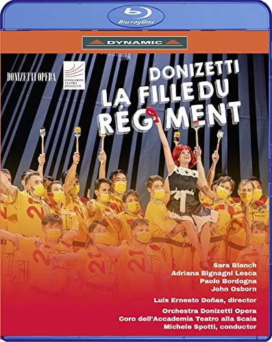 Blu-ray cover for Donizetti’s “La Fille du Regiment” opera, featuring performers.