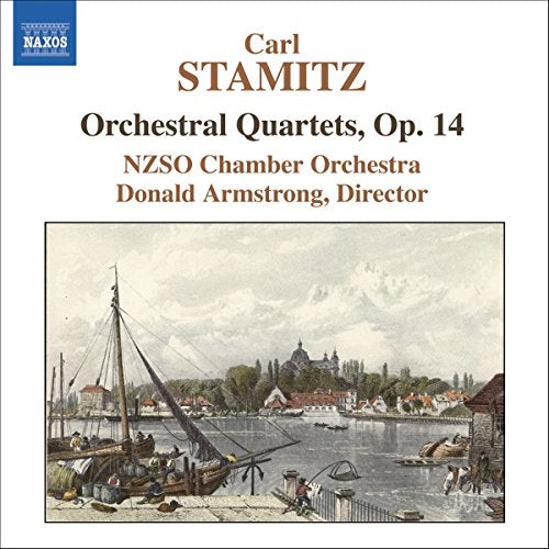 CD cover for Carl Stamitz’s Orchestral Quartets with a harbor scene.