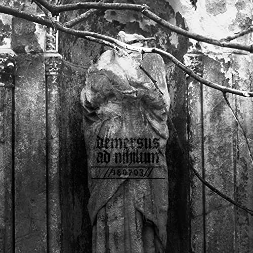 Black and white album cover featuring a weathered statue and text.