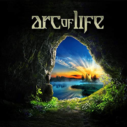 CD cover: cave opening to a landscape with sunrise and water.