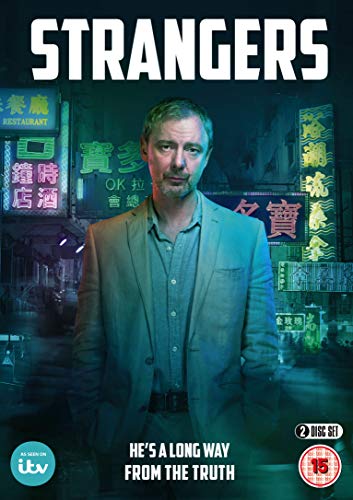 DVD cover for "Strangers" featuring a man in a suit in a neon-lit street.