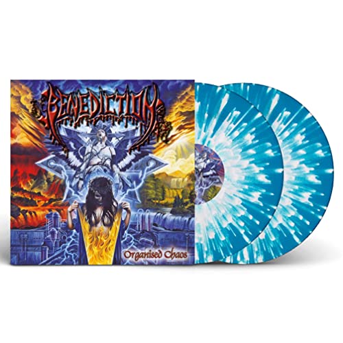 Benediction - Organised Chaos" vinyl record with colorful, swirled discs and cover art.