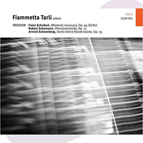 CD cover for Fiammetta Tarli’s “Freedom” with abstract piano imagery.