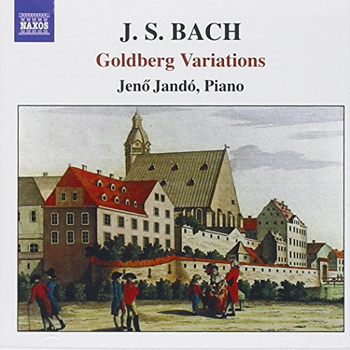 CD cover: Bach’s Goldberg Variations performed by Jenő Jandó, with cityscape.