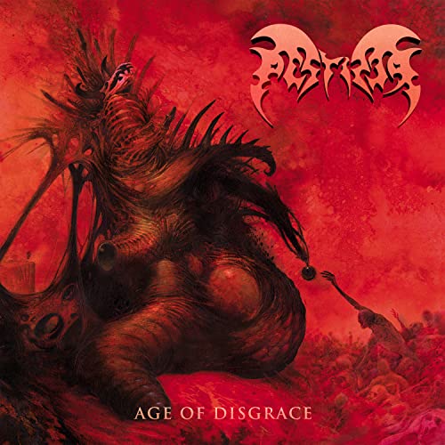 Red album cover with dark, monstrous figure and band logo "Pestifer".