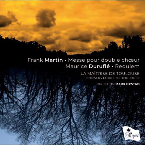 CD cover for Frank Martin’s “Messe pour double chœur” with a sunset scene.