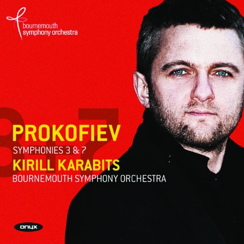 CD cover: portrait of Kirill Karabits with red background, text “Prokofiev”.
