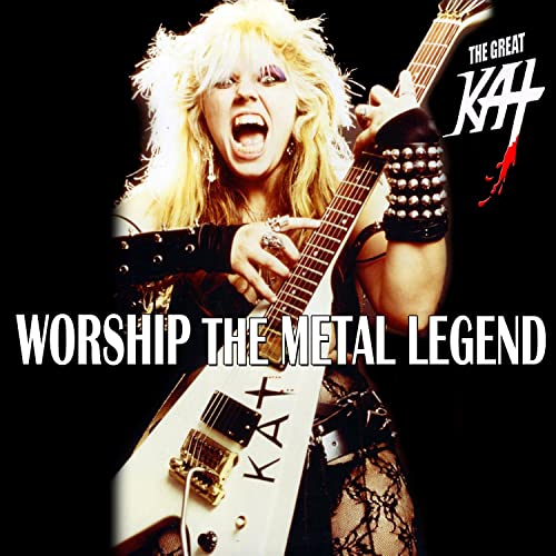 Blond musician playing a black guitar, album cover for Great Kat.